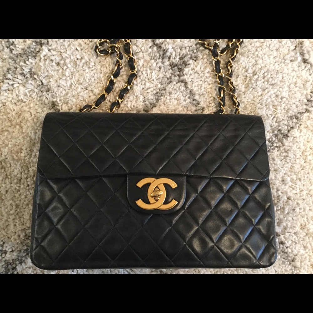 Authentic Chanel Black Lambskin JumboXL SingleFlap